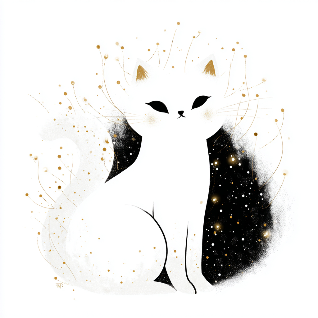 白色背景，极简风格，魔法猫。