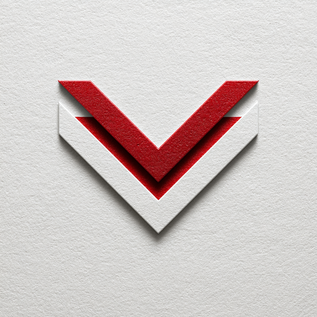 红色V字形logo在简约风格的白色背景上亮眼引人注目