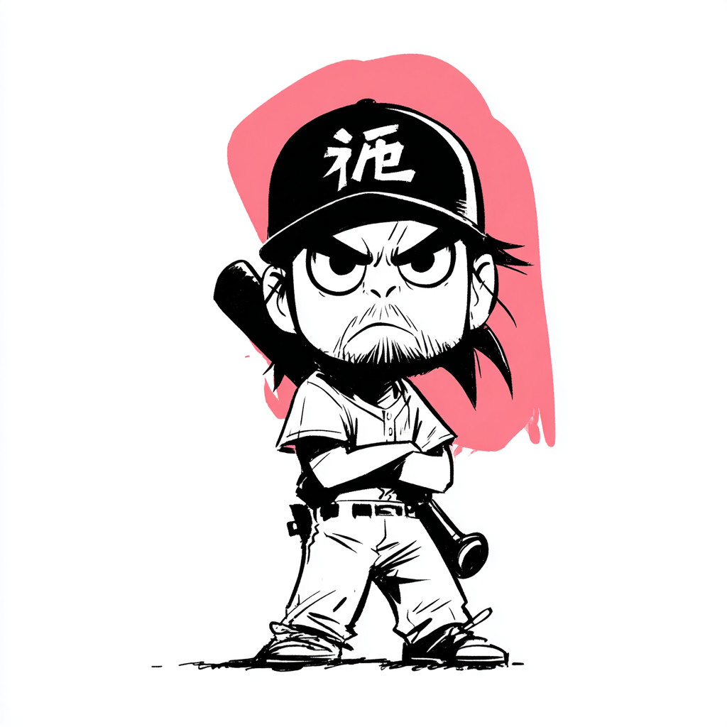 极简风格的朋克风日式棒球卡通图像。