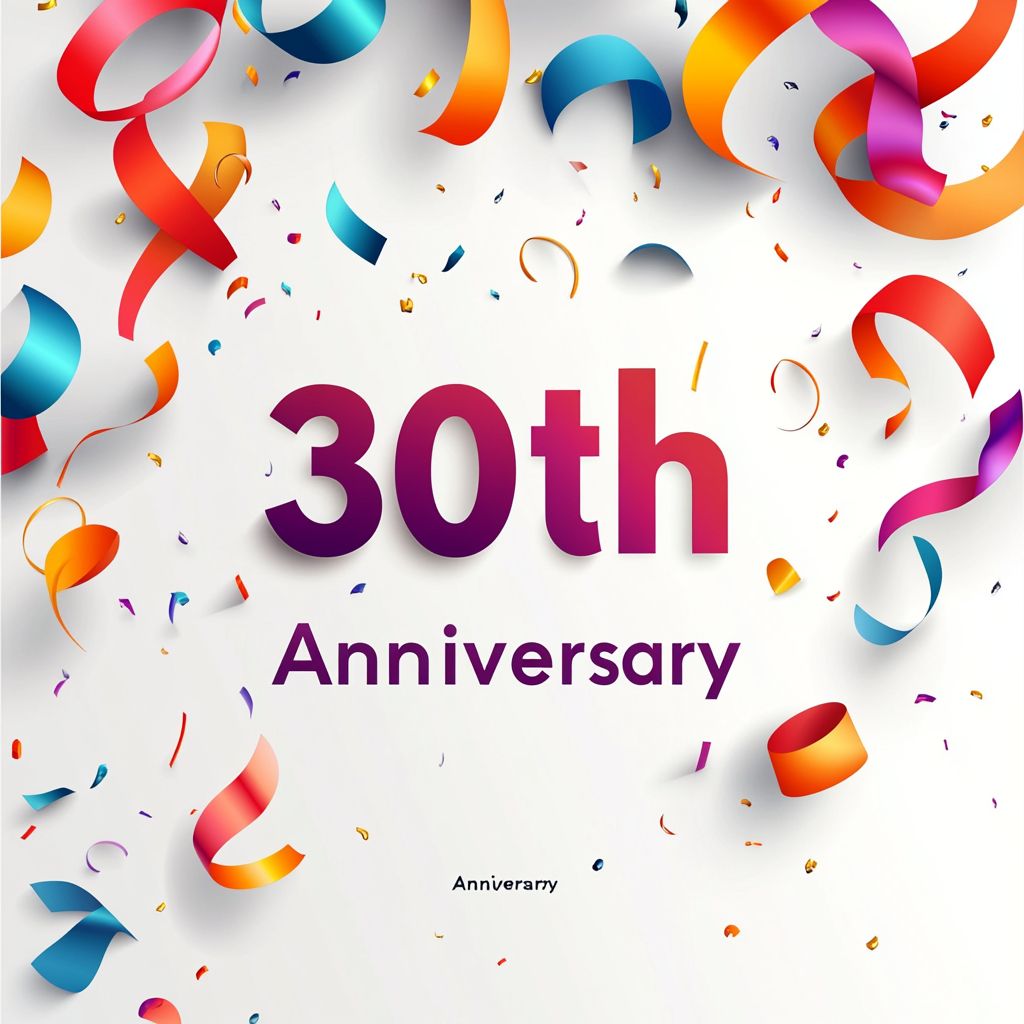 白色背景，极简风格，带有“30周年”字样，年轻而充满活力。