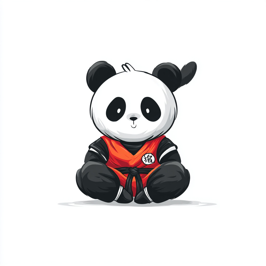 白色背景，极简风格，龙珠风格的熊猫。