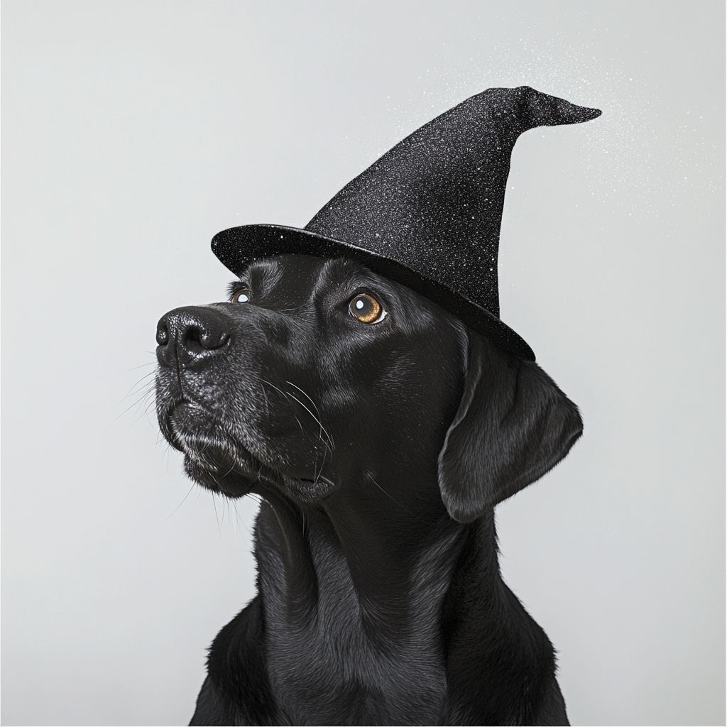 一只戴着魔法帽的狗在施法