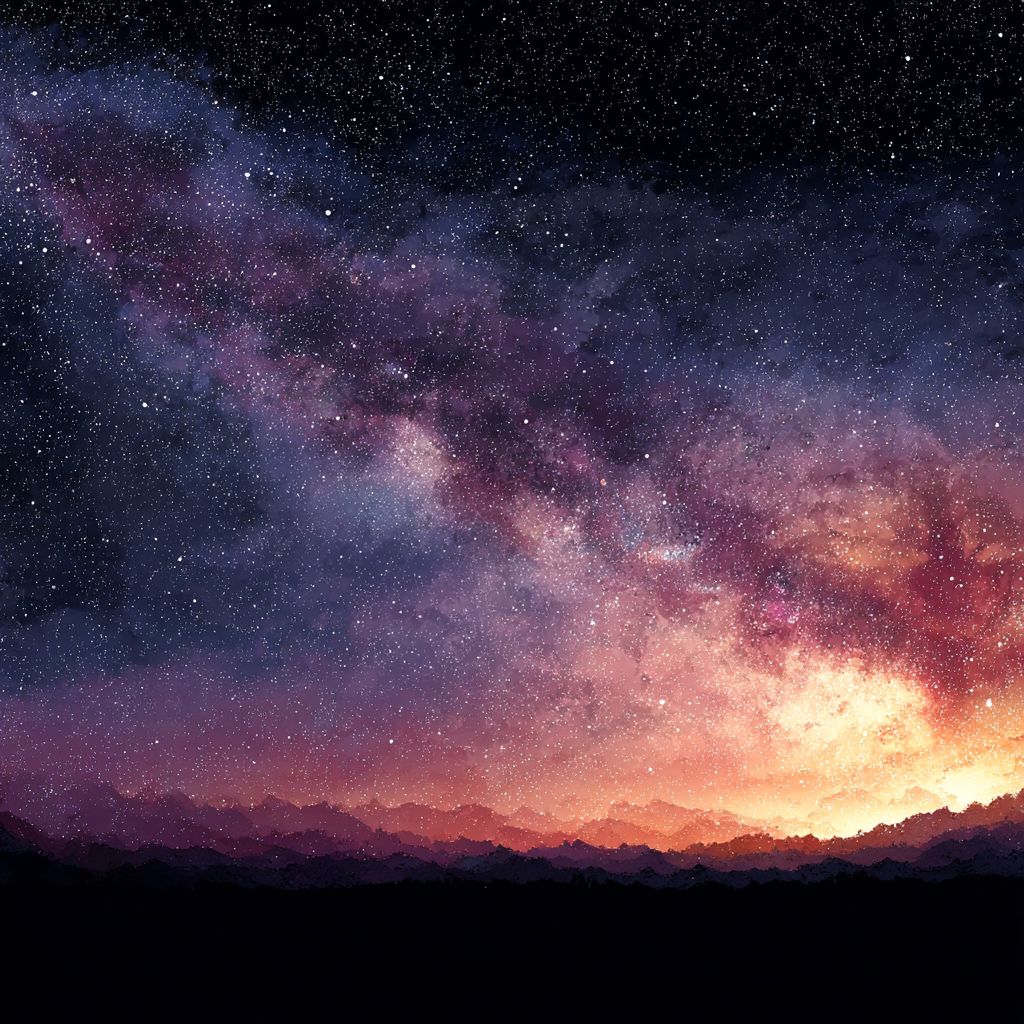 夜空中绚烂多彩的银河弥漫在白色背景的极简风格中