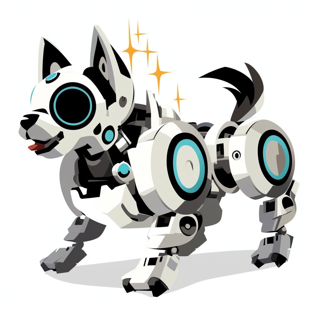 一只快乐的机械狗，魔法与简约风格结合