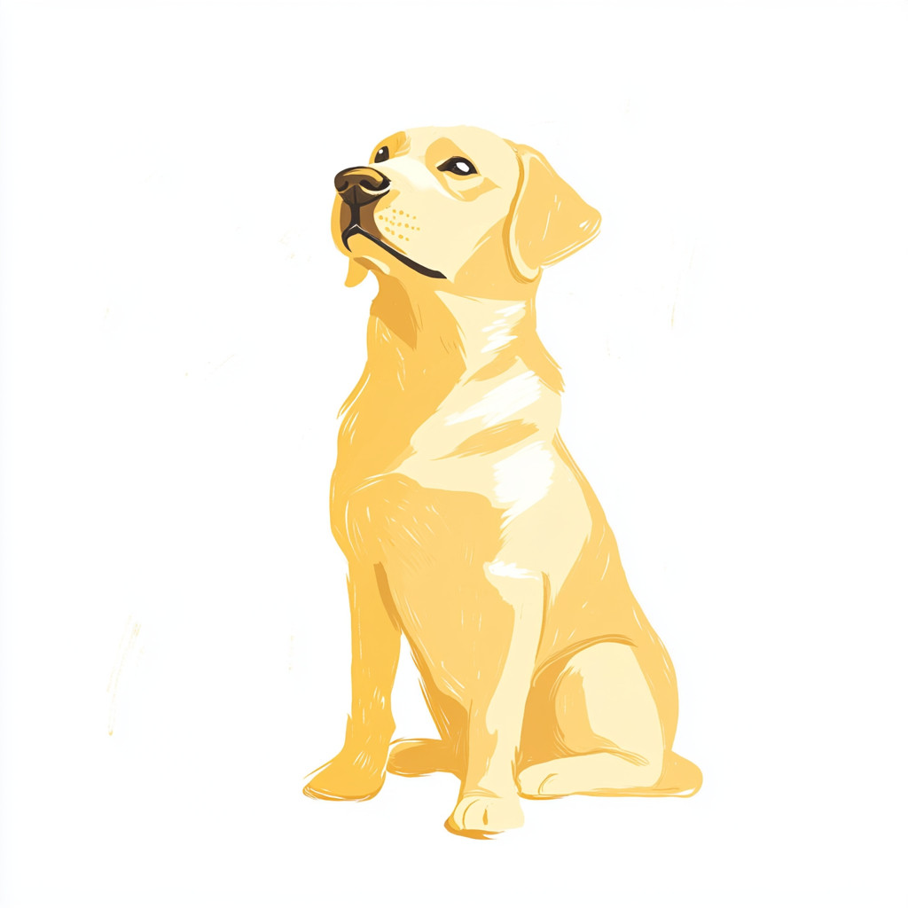 白色背景，极简风格，一只黄色狗