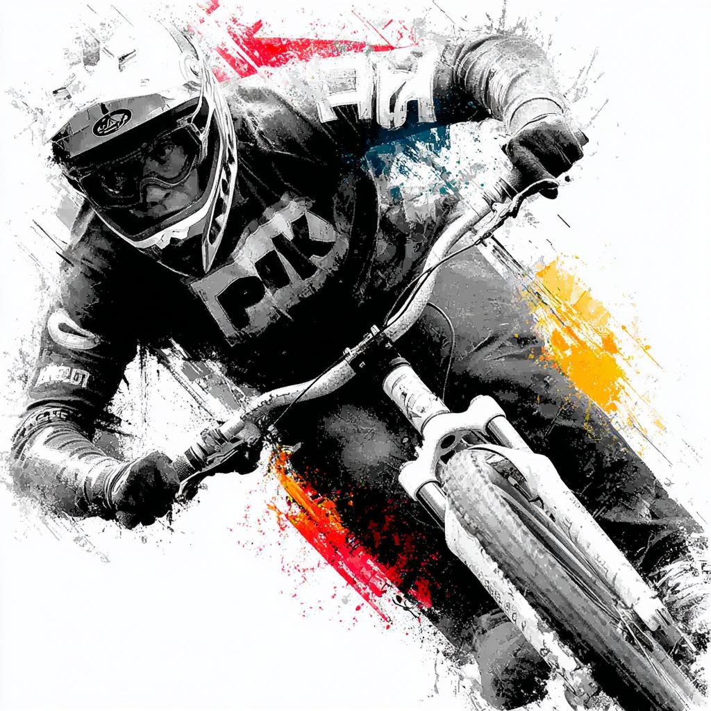 一名BMX骑手在飞翔，后面留下色彩喷溅的动感模板