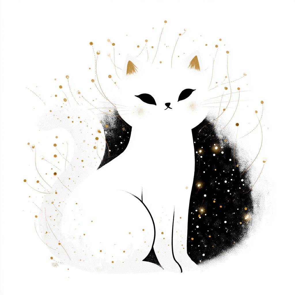 白色背景，极简风格，魔法猫。