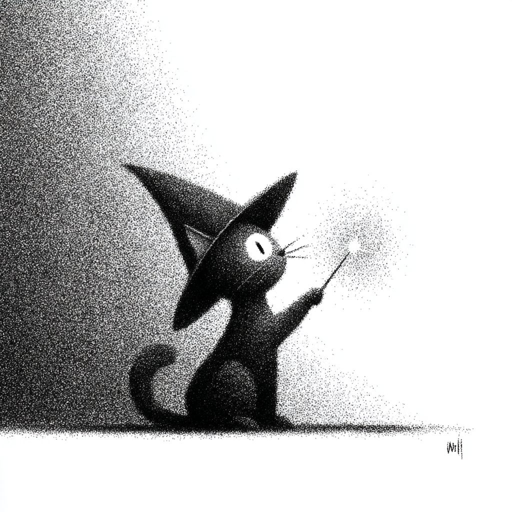 一只戴着魔法帽子的猫在施法