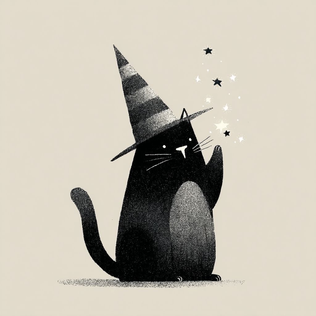 一只戴着魔法帽的猫在施展法术