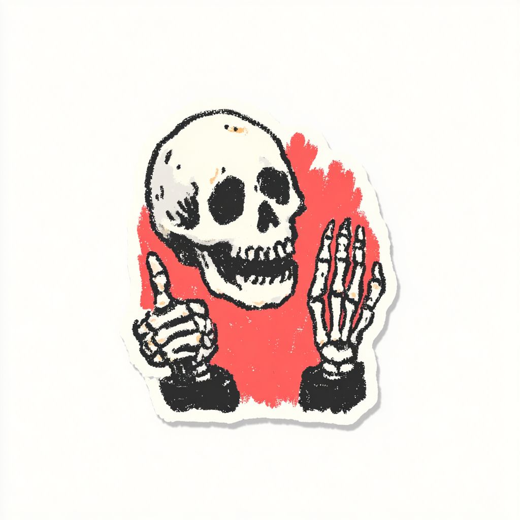 简单的卡通骷髅手竖起大拇指的吻切贴纸