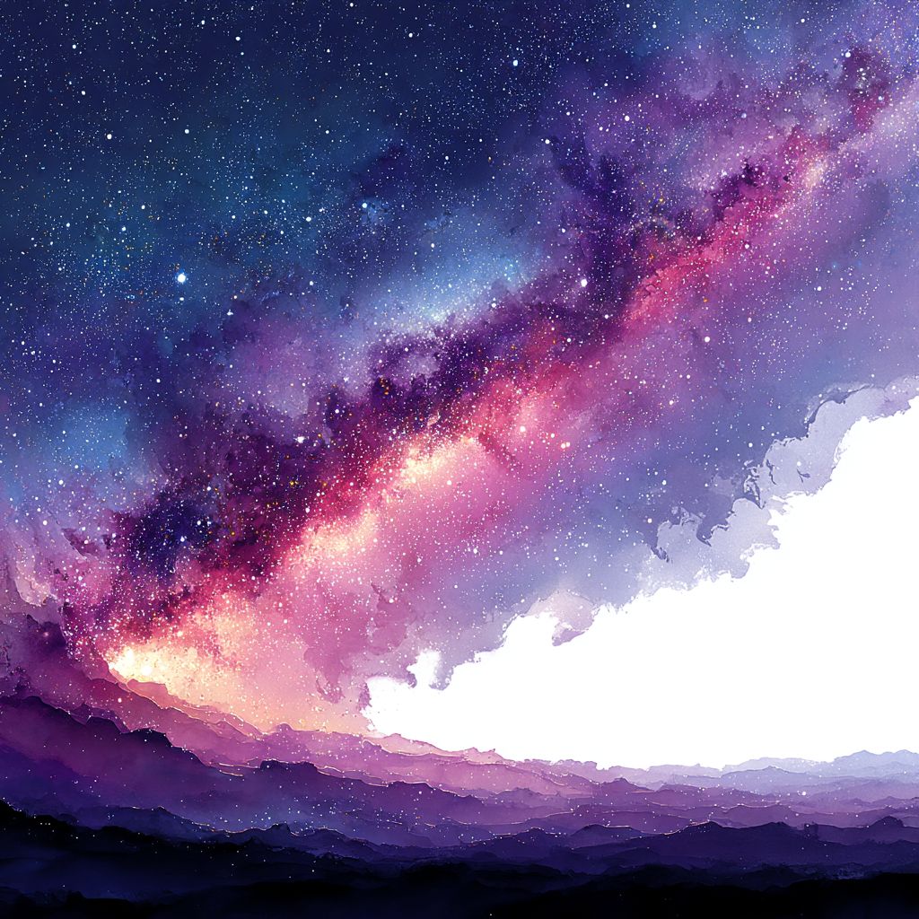 白色简约背景下，夜空中璀璨多彩的银河