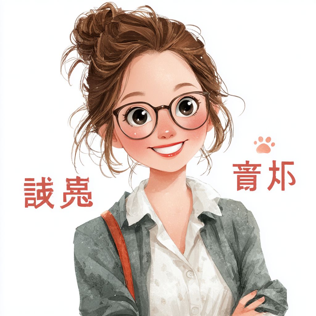 The illustration features a cute Chinese female teacher's avatar with a message 'Sharp but not Dull' on a pure white background