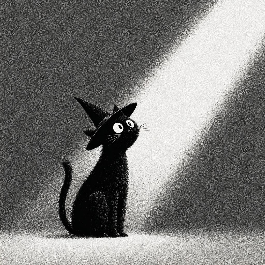 一只戴着魔法帽的猫在施法