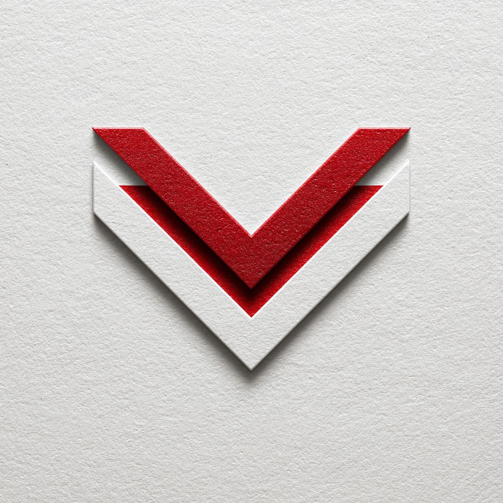 红色V字形logo在简约风格的白色背景上亮眼引人注目