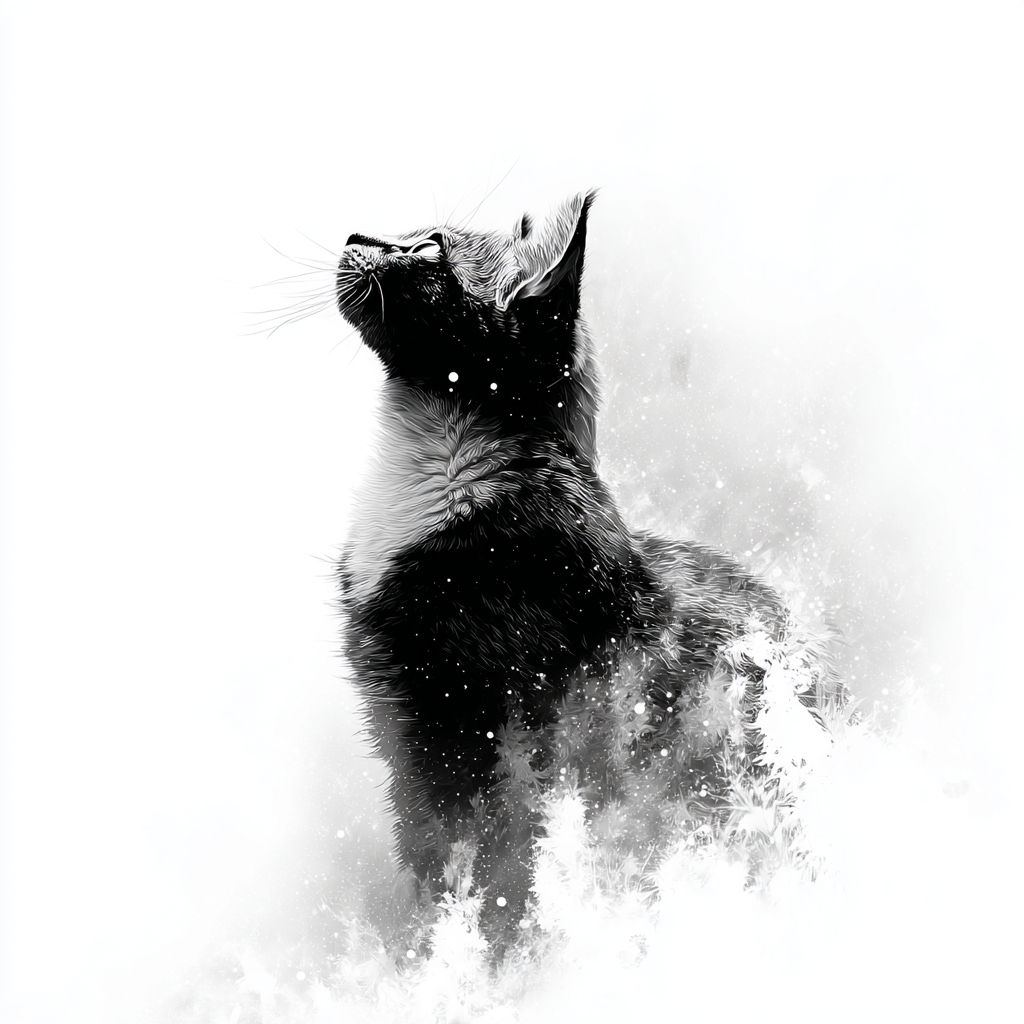 白色背景，极简风格，神奇的猫。