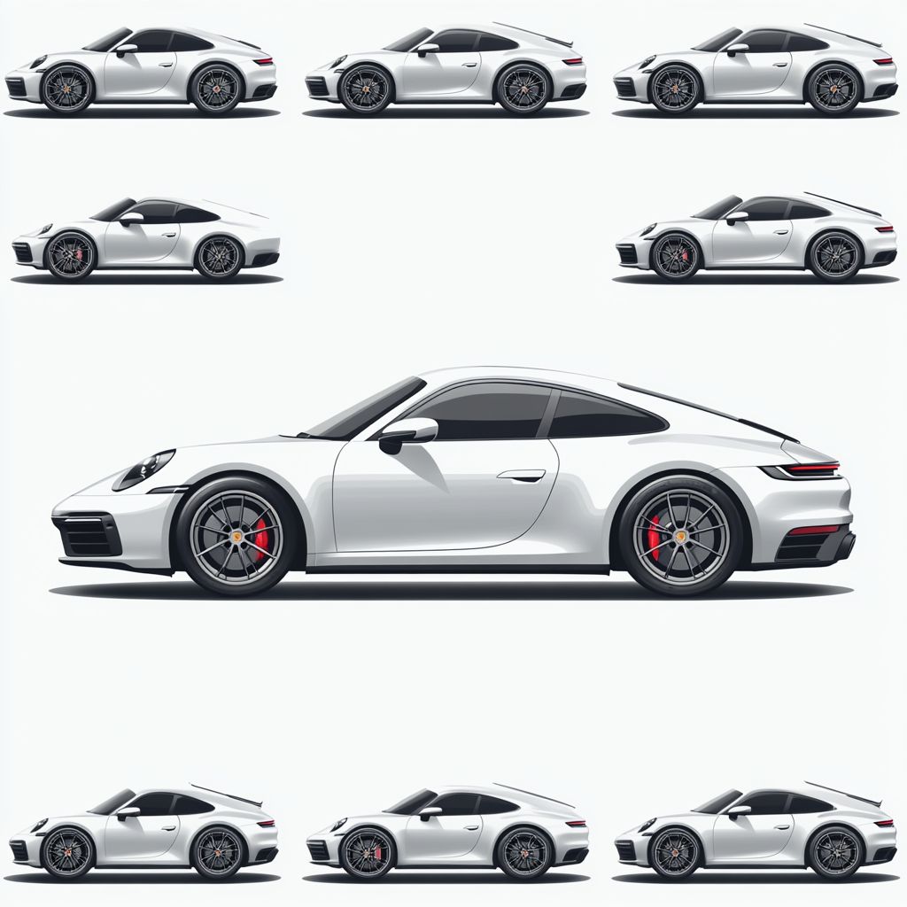 生成一个以保时捷汽车为主题的极简风格图案，背景为白色。