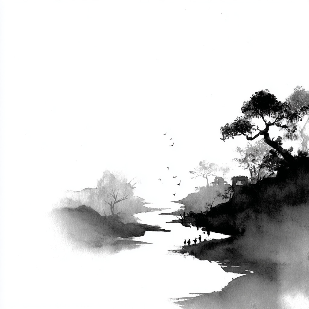 白色背景，极简风格，传统中国水墨画