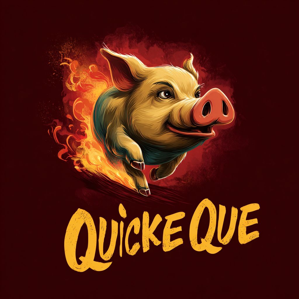 Quickie Que的标志是一个骑在烟熏炉上的猪，象征性地冒烟而出