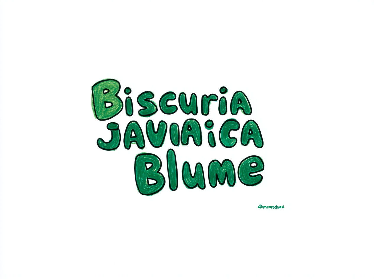 以绿马克笔在白纸上简单绘制的文字'Biscuitaria javnica Blume'