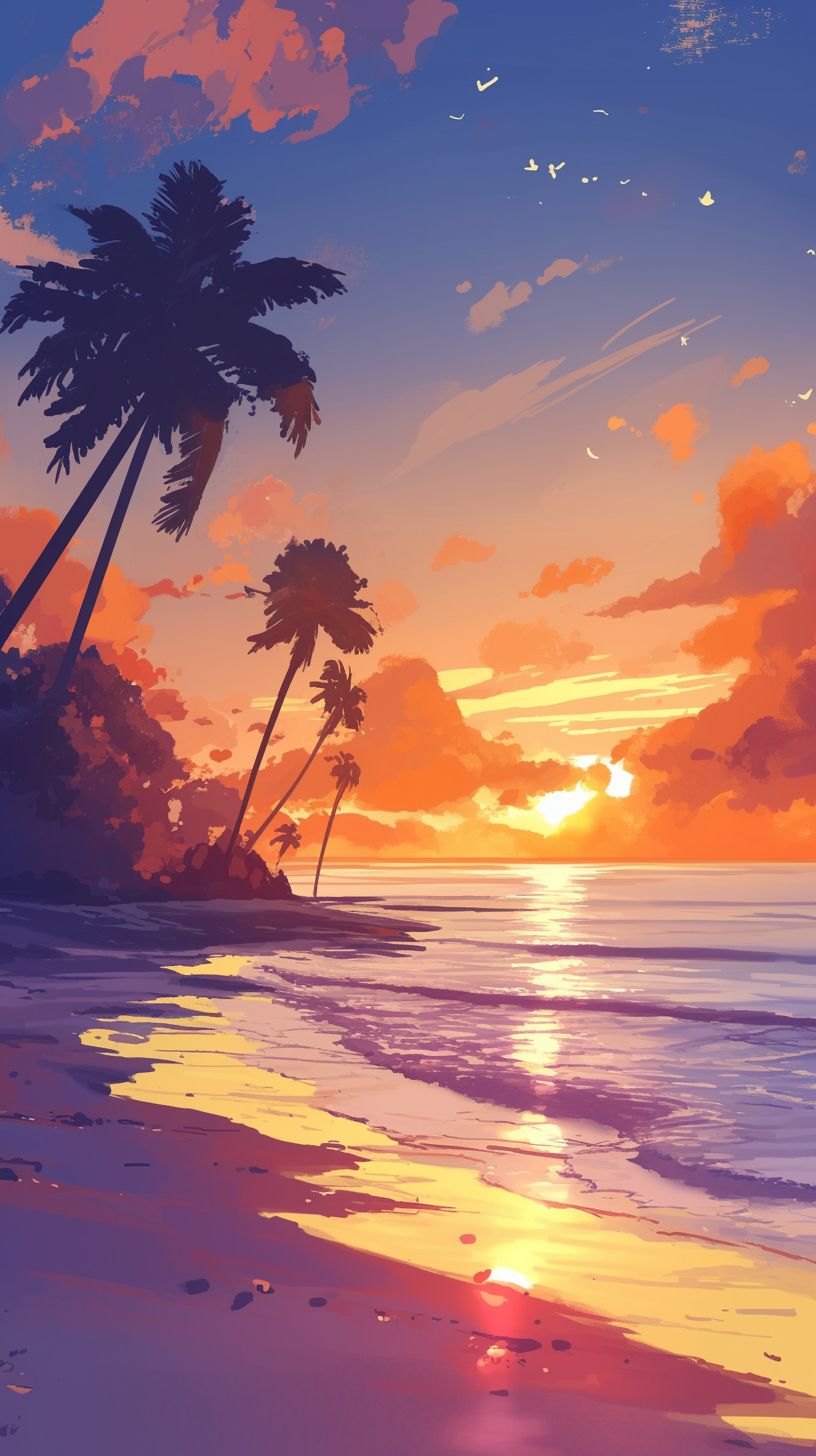 Beautiful beach scenery at sunset