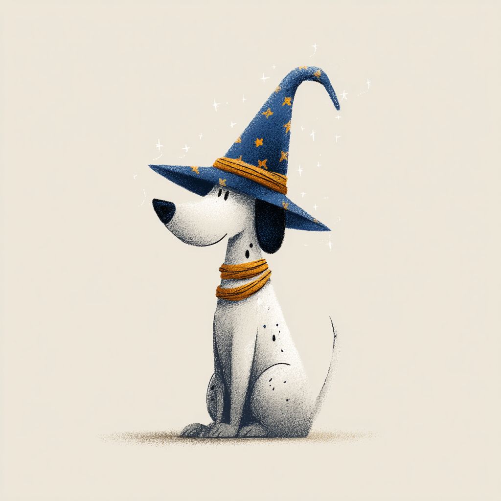 一只佩戴魔法帽的狗在施法