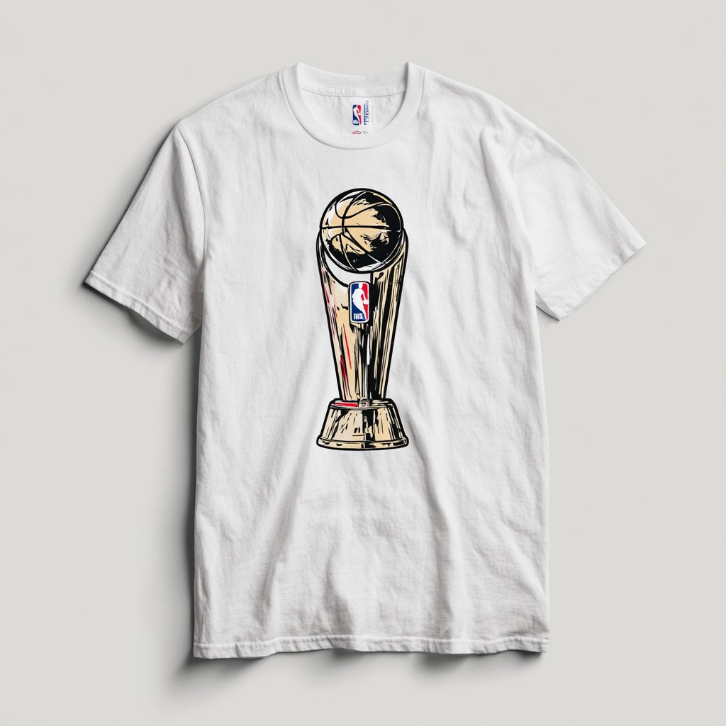 极简风格的NBA冠军T恤，白色背景