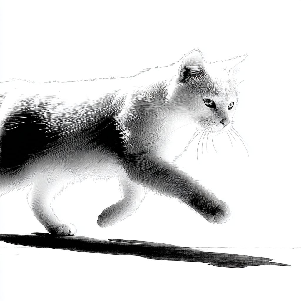 一只在白色背景下奔跑的猫