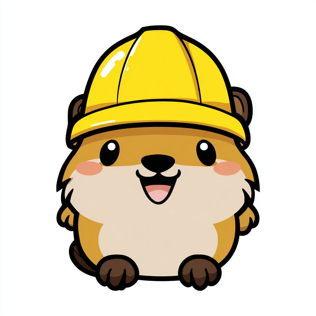 一只穿着黄色安全帽的可爱卡通水獺