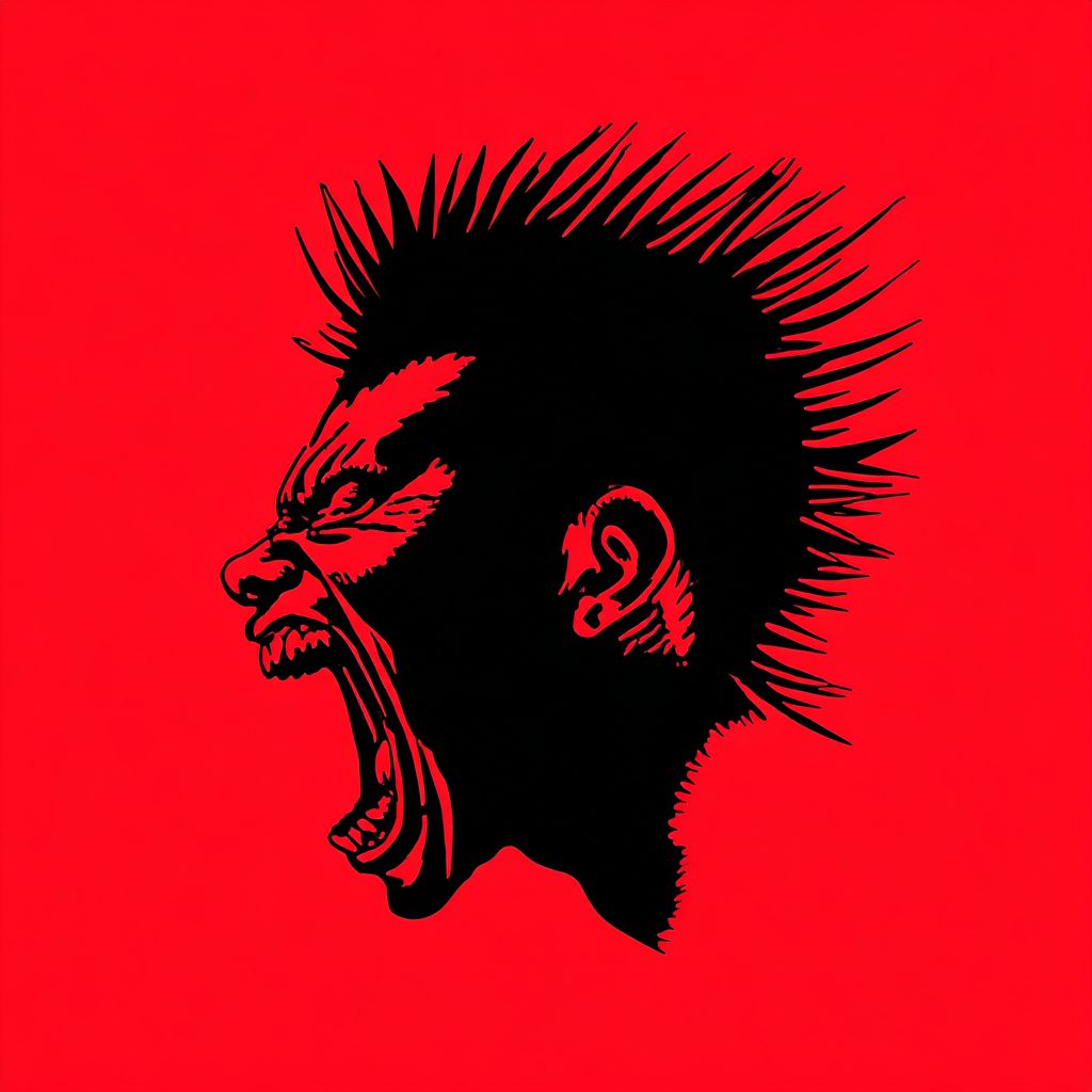 一个尖叫的卡通角色的矢量图，侧脸，夸张的叫喊，尖刺头发，宽大的嘴