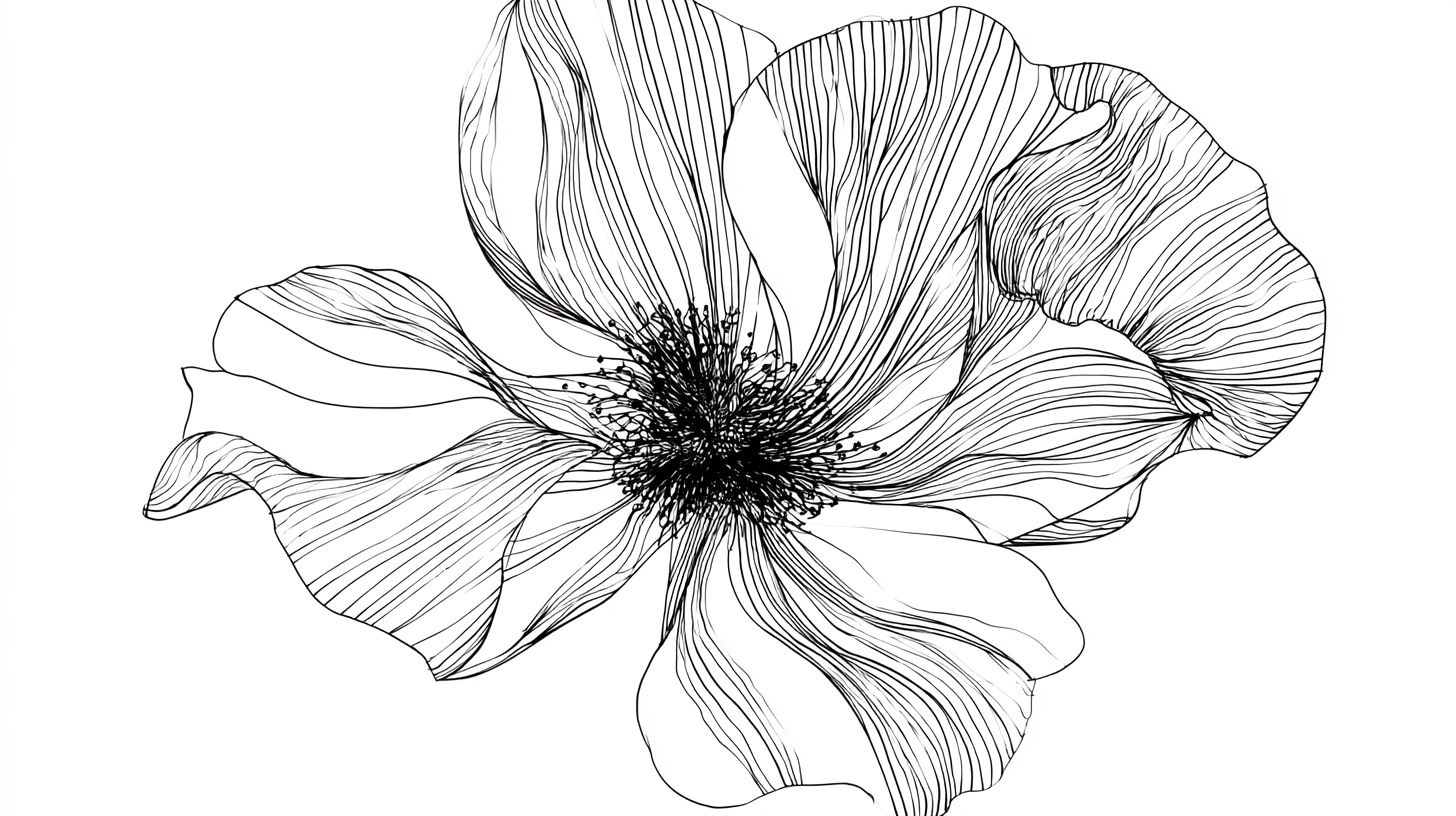 精致单花线条艺术插图，手绘植物图案