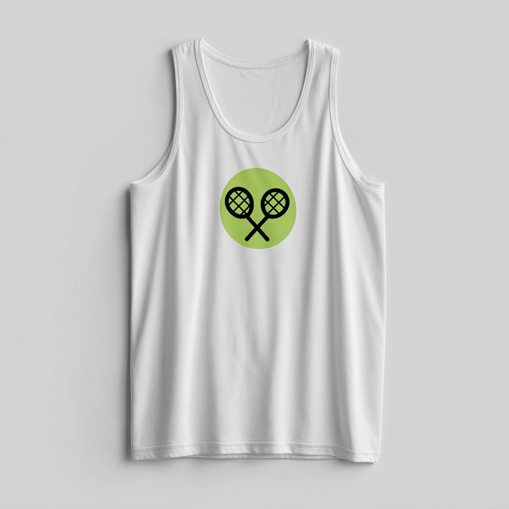 设计一款白色背景的极简风格羽毛球背心，前面印有羽毛球图案