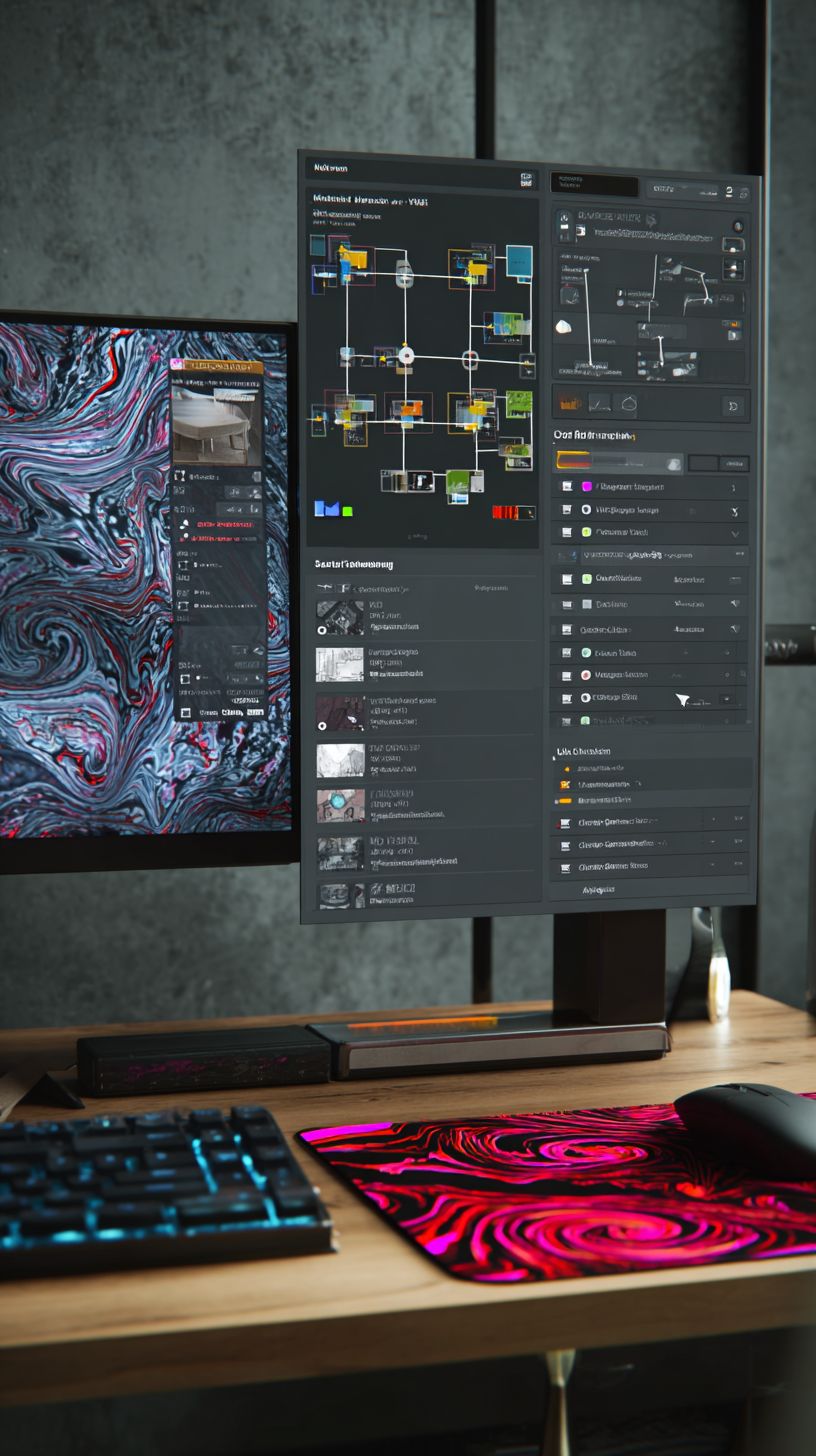 A young Asian man is operating the interface of an AI generation tool in a creative working environment