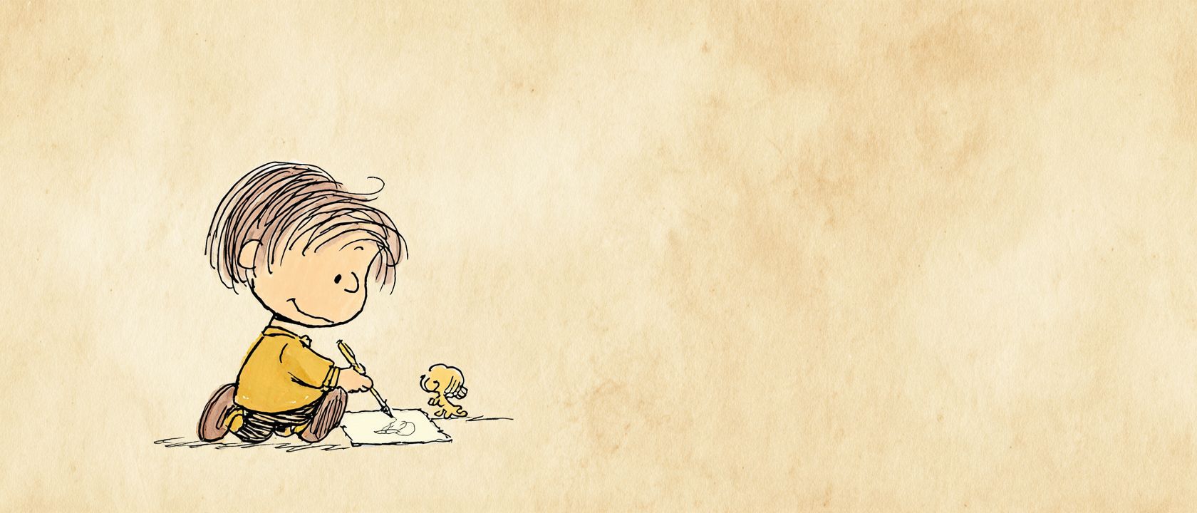 A long-haired girl squatting on the ground drawing