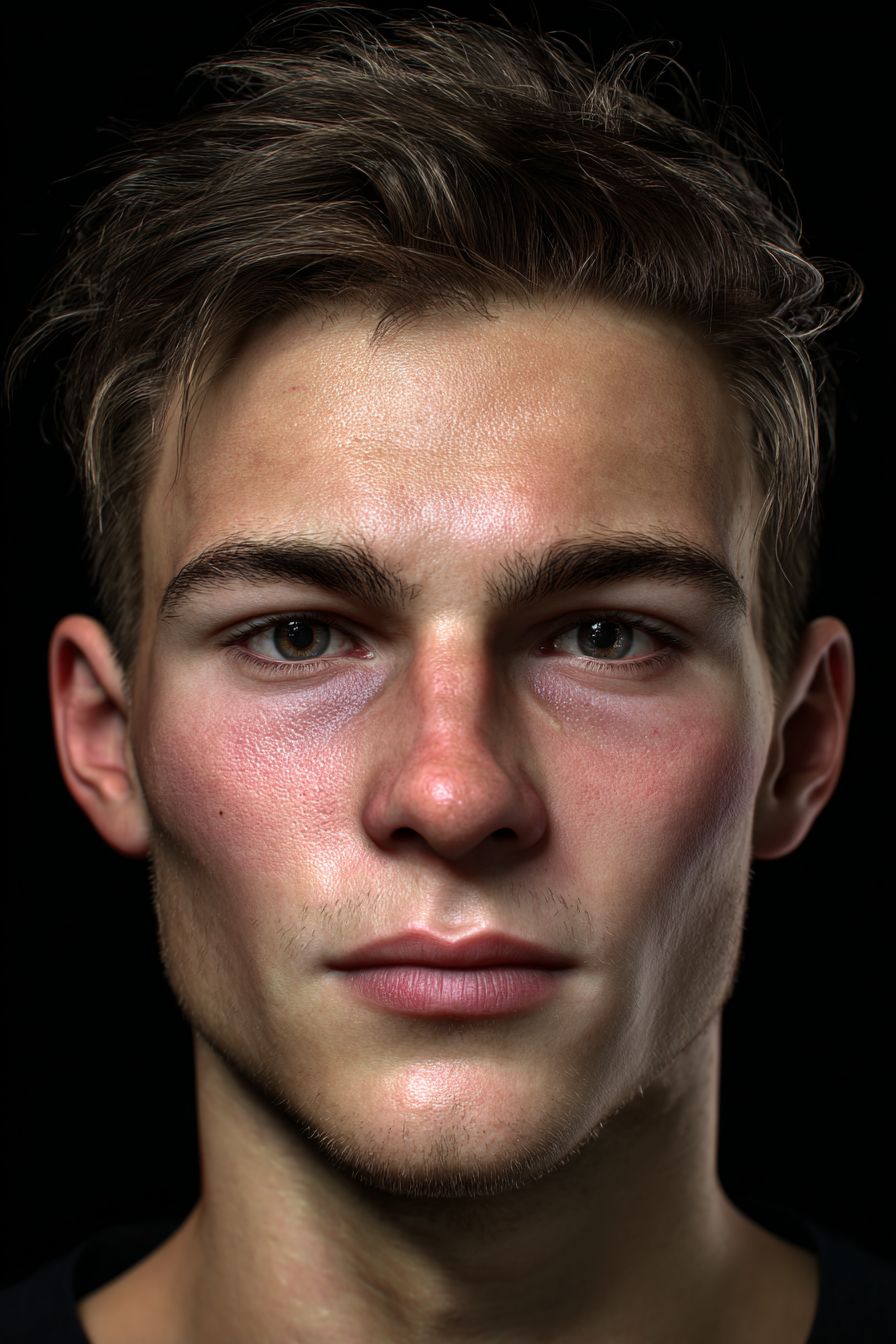 A Realistic Male Face In Front Of A Black Background MusesAI io