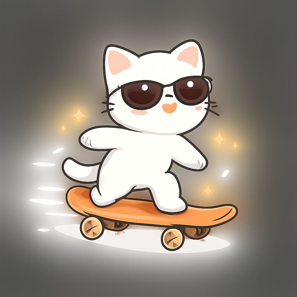 一只戴墨镜的小猫骑滑板的图案适合印在T恤上