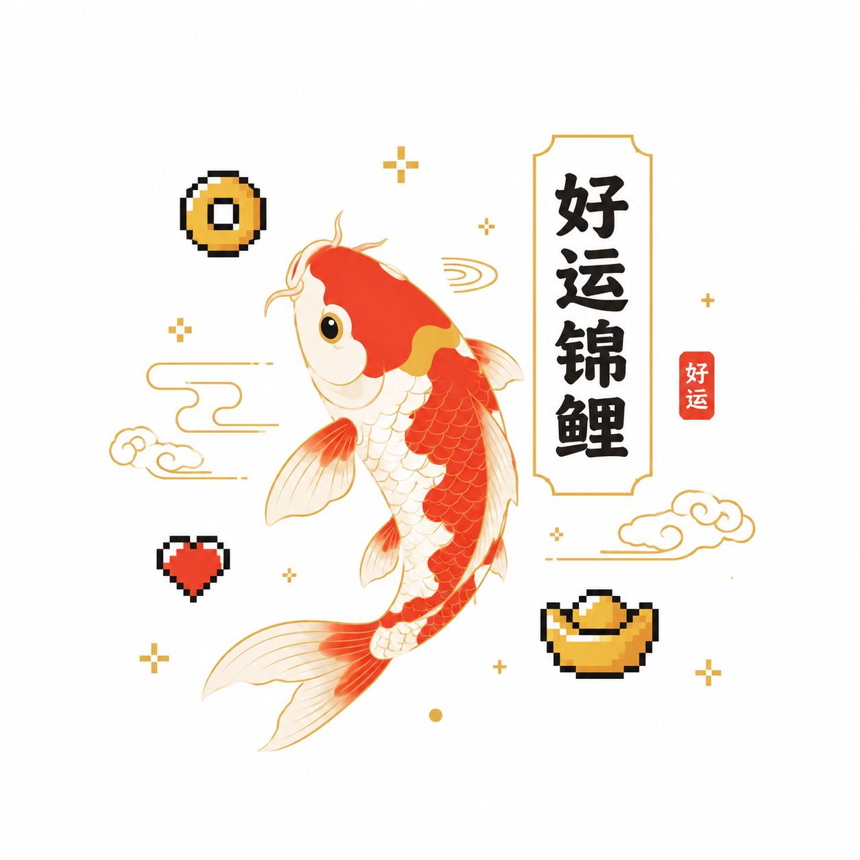 好运锦鲤与像素风图标的简约组合