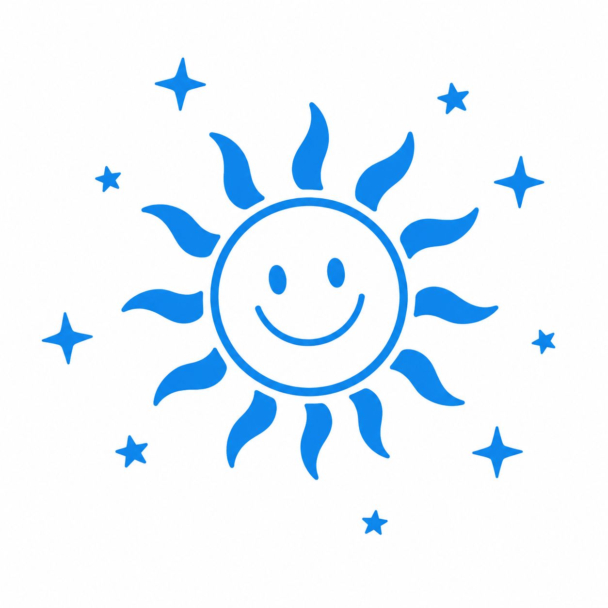 蓝色笑脸太阳和小星星的T恤贴纸图案
