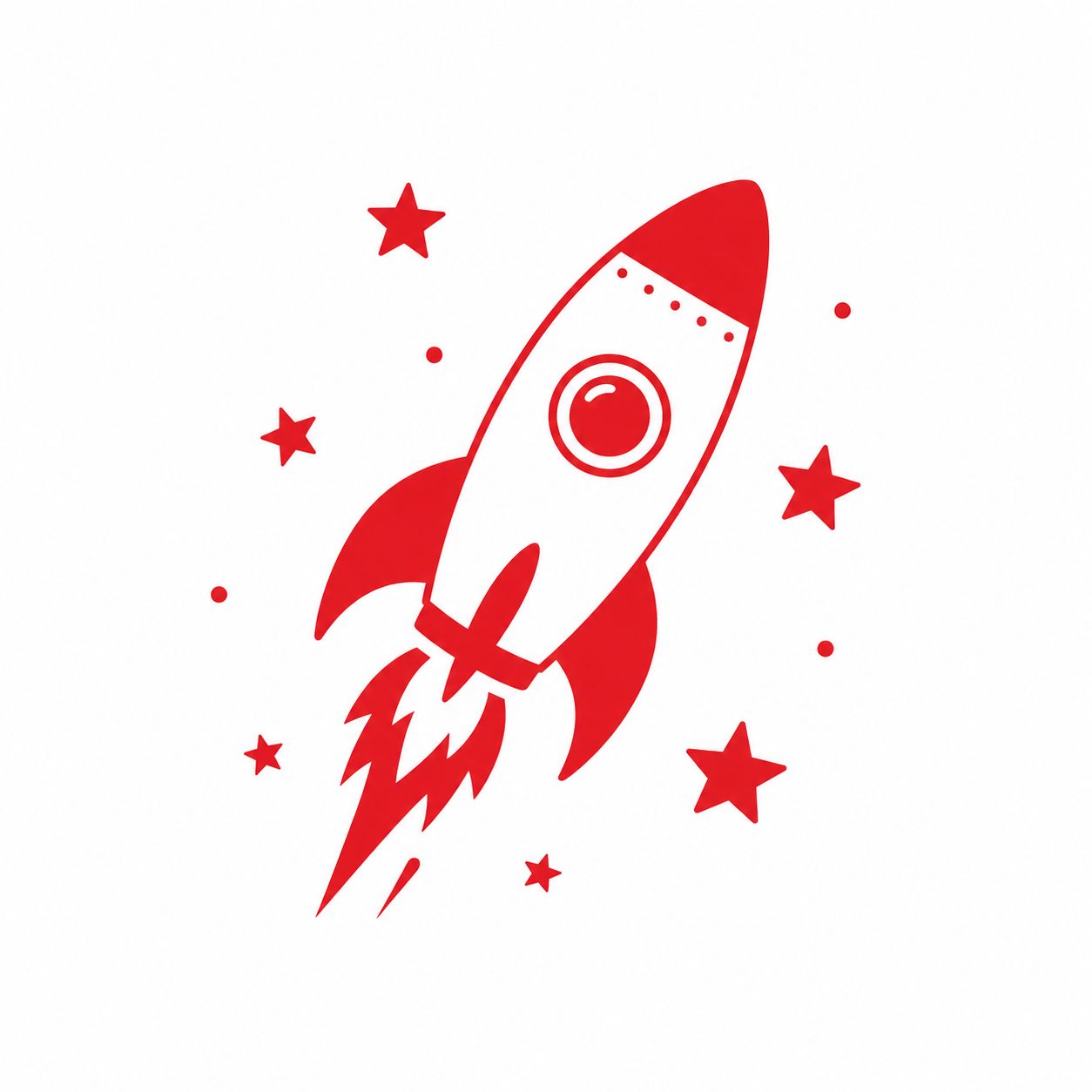 红色小火箭和星星的T恤贴纸图案