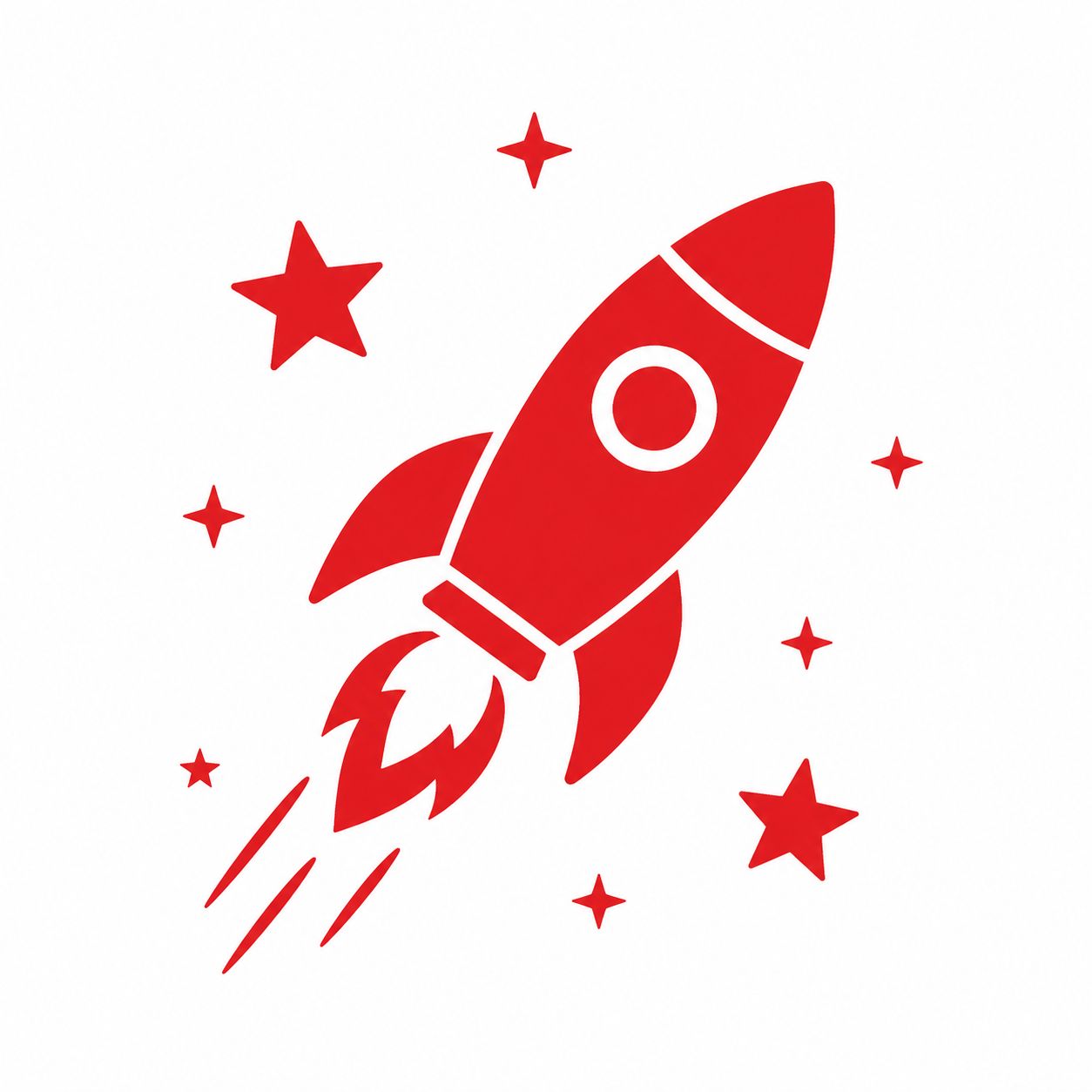 红色小火箭和星星的极简风格T恤设计