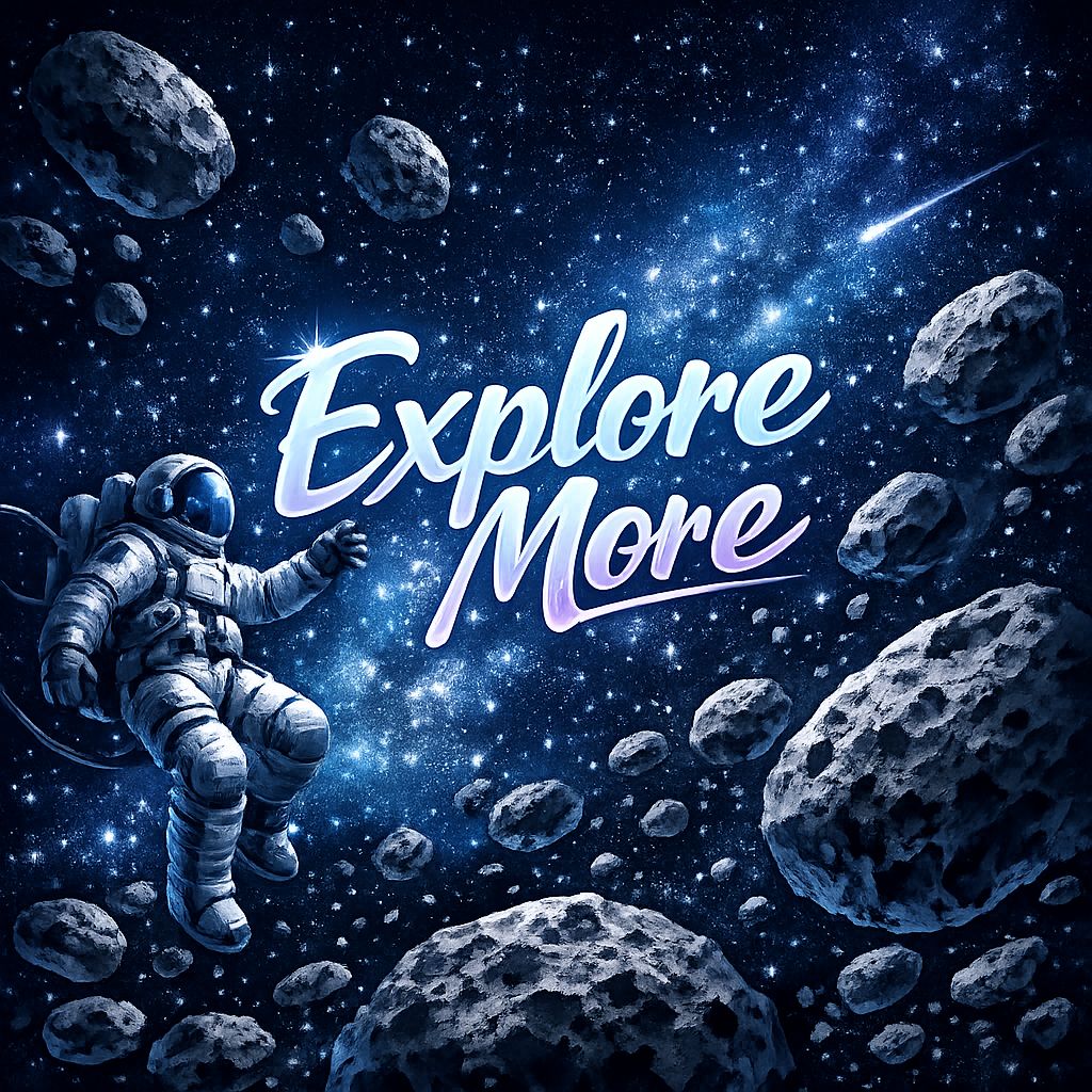 深蓝色夜空中的宇航员和小行星