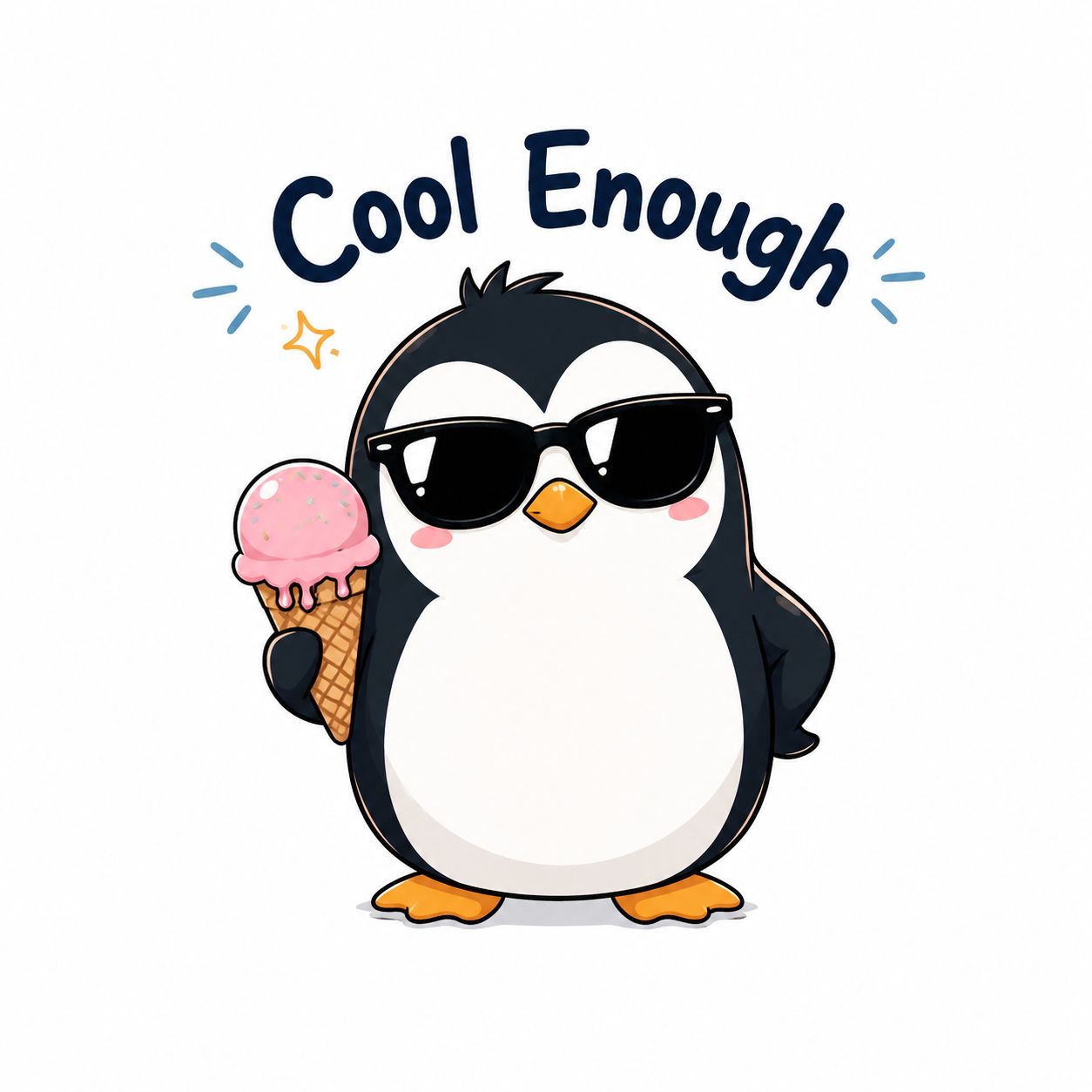 一只戴墨镜的企鹅拿着冰淇淋的夏日可爱T恤设计