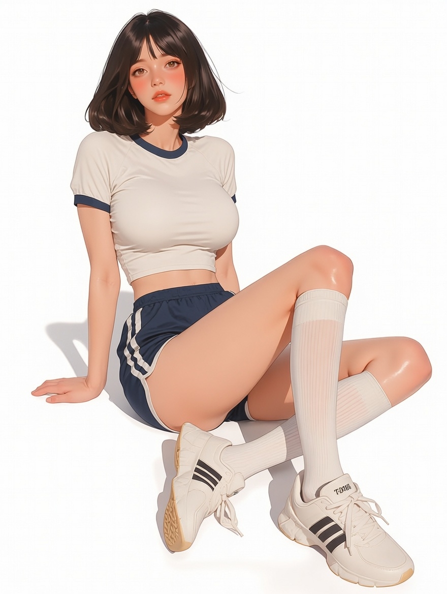 Una moderna ilustración digital de pin-up influenciada por anime y manhwa que presenta una figura femenina estilizada