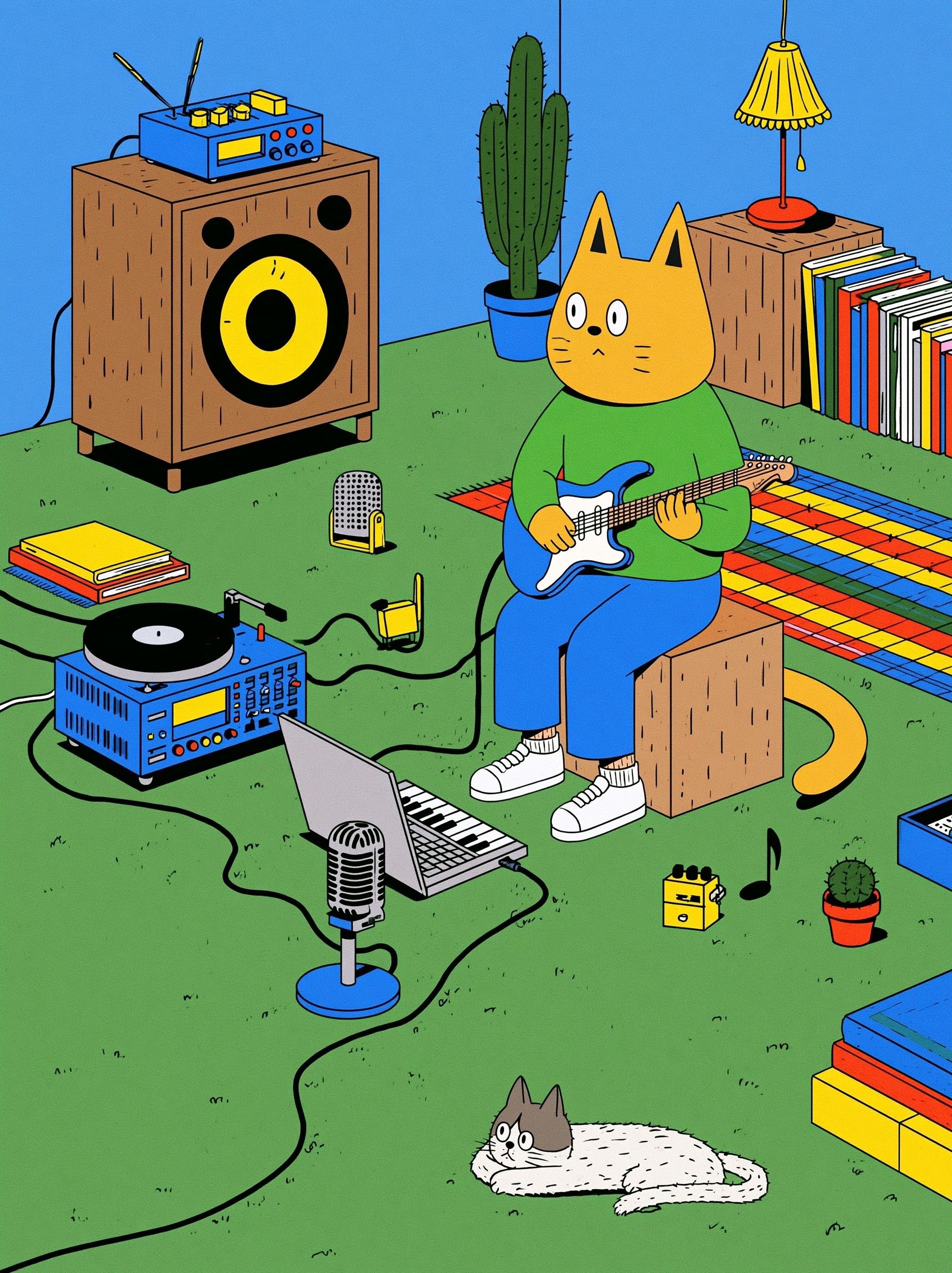 Cute cat design with a music theme