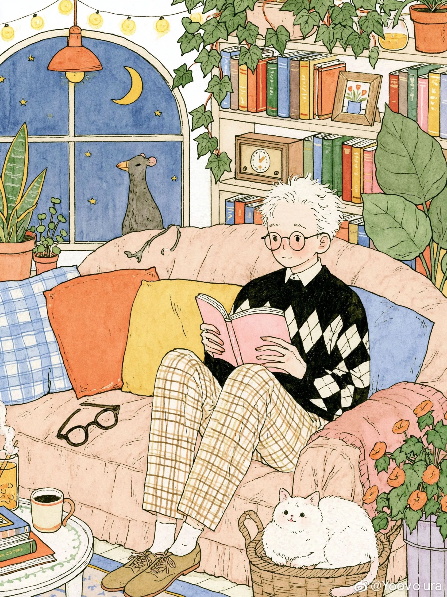An elderly man with white hair sitting in the living room