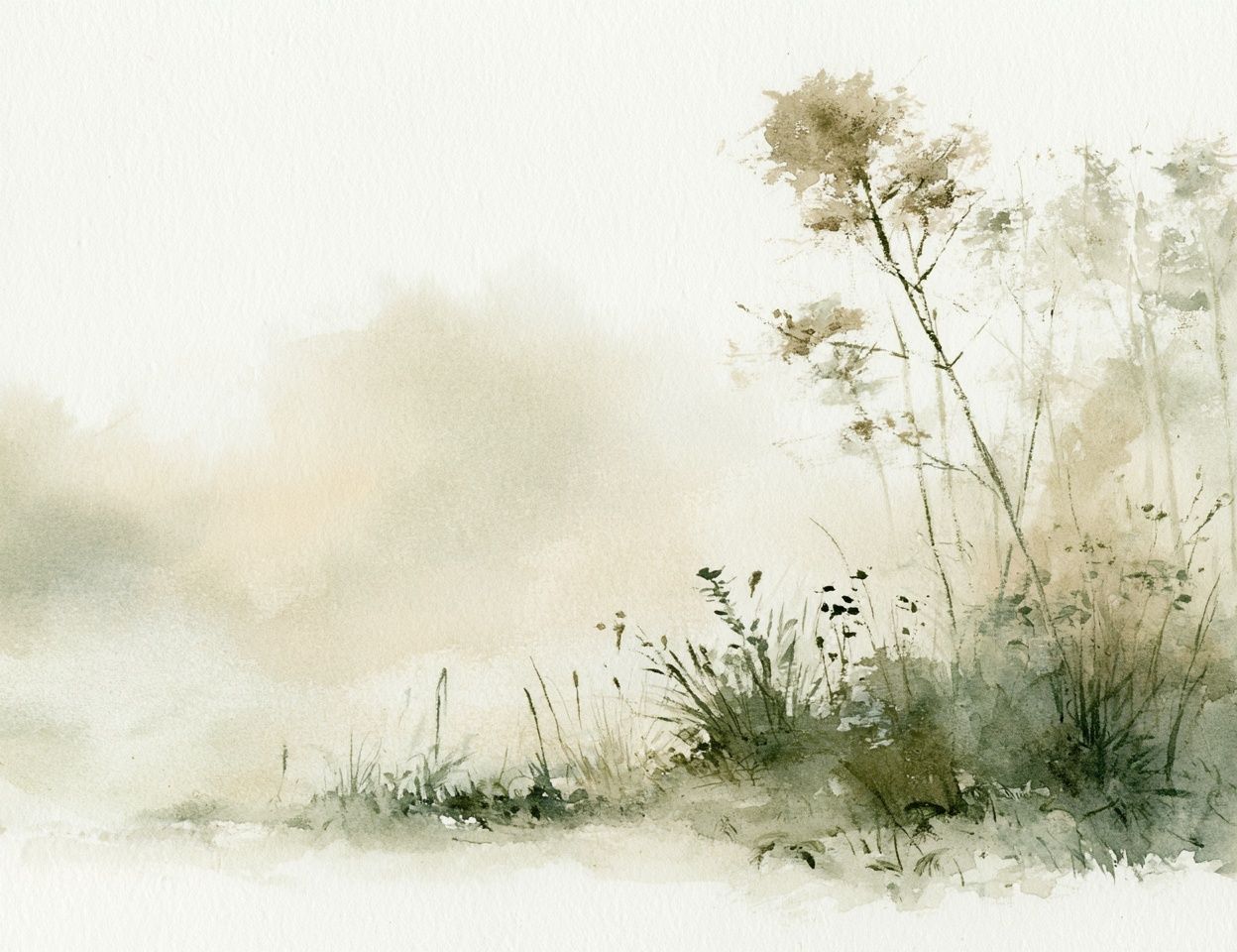 A quiet woodland morning after rain in vintage naturalist journal style