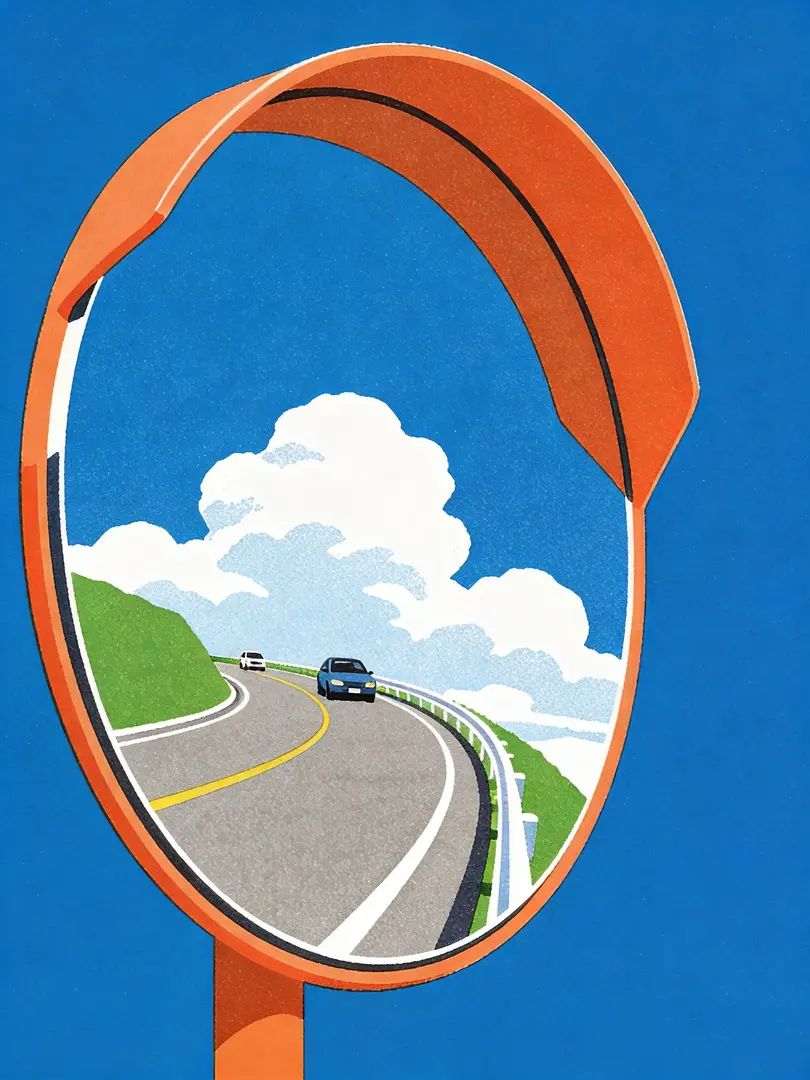 Der Illustrationsstil von Wuzhengliang zeigt eine klare ultra-hochauflösende Sicht auf einen Kurven-spiegel der Straße