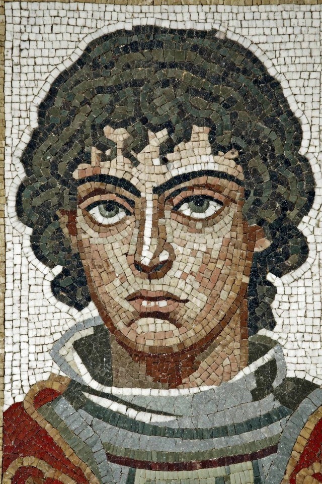 Ancient Roman mosaic style with stone texture suitable for museum exhibitions