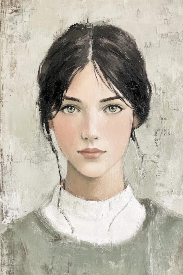Muted vintage oil painting with soft impasto texture suitable for gallery portraits and literary covers