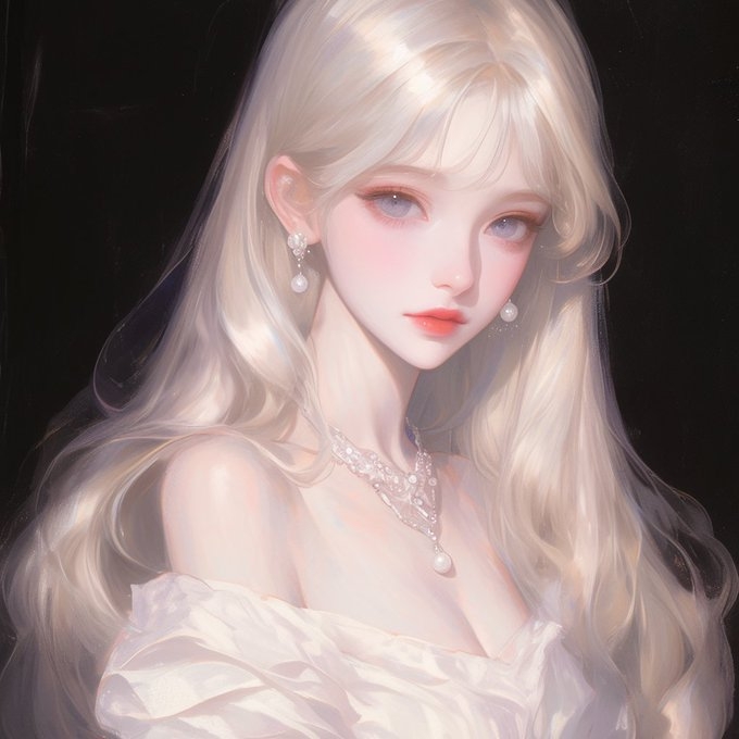 描绘了一位珍珠色肌肤、忧郁气质女子的现代肖像