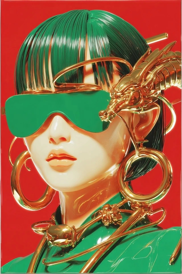 Hyper-glossy digital illustration suitable for luxury fashion campaigns